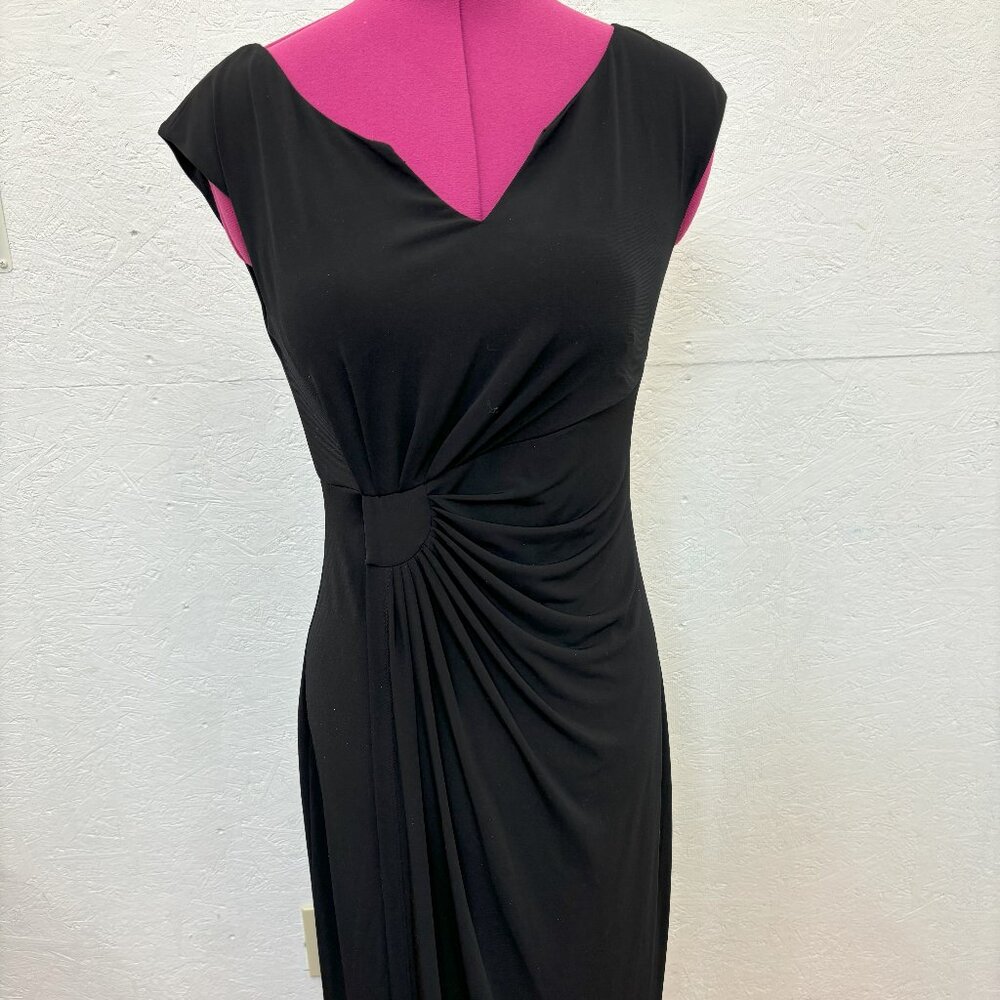 Connected Apparel Black Long Mock Wrap Dress with Slit